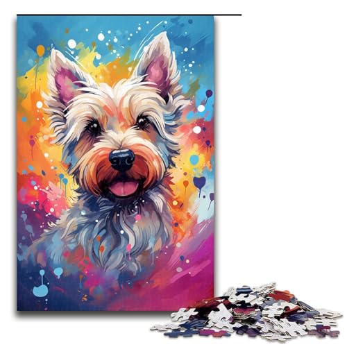 1000 Puzzle bunt Psychedelischer Scottish Terrier Holzpuzzle für Kinder Familien-Eltern-Kind-Interaktion 1000 Teile (75 x 50 cm) von mowenbingpeng