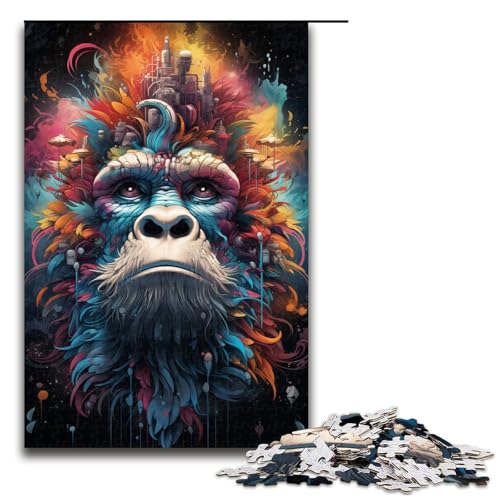 1000 Puzzles farbenfrohes psychedelisches Tier AFFE Holzpuzzle für Kinder Familien-Eltern-Kind-Interaktion 1000 Teile (75 x 50 cm) von mowenbingpeng