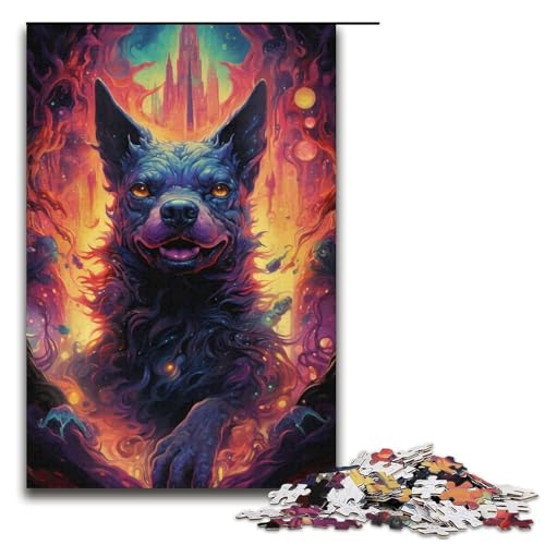1000 Stück bunte psychedelische böse Hunde aus der Zukunft, Puzzles für Erwachsene, Weihnachtswunschliste mit Weihnachtsmann für Teenager ab 14 Jahren, 1000 Stück (38 x 26 cm) von mowenbingpeng