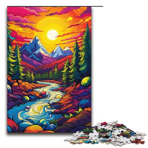 1000 Teile Bunte Sonnenuntergangsberge Puzzle für Erwachsene Holzpuzzle Familienspiele 1000 Teile (75 x 50 cm) von mowenbingpeng