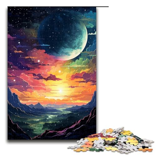 1000 Teile Bunte psychedelische Planetenlandschaftspuzzles für Erwachsene Holzpuzzle Familienspiele 1000 Teile (75 x 50 cm) von mowenbingpeng