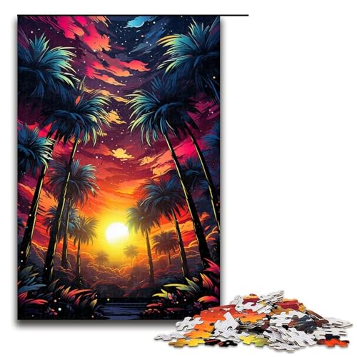 1000 Teile Bunte psychedelische Sonnenuntergangslandschaftspuzzles für Erwachsene Unmögliches Puzzle zum Stressabbau für Jugendliche ab 14 Jahren 1000 Teile (75 x 50 cm) von mowenbingpeng