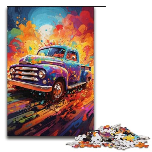 1000 Teile Bunte psychedelische Truck-Puzzles für Erwachsene Holzpuzzle Familienspiele 1000 Teile (38 x 26 cm) von mowenbingpeng