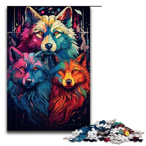 1000 Teile Buntes Psychedelia of Spirit Wolf Puzzlespiel Puzzle für Erwachsene geeignet für Paare und Teenager ab 14 Jahren 1000 Teile (75 x 50 cm) von mowenbingpeng