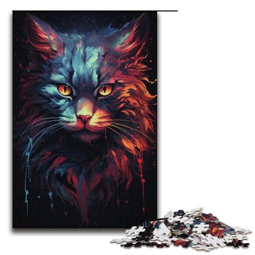 1000 Teile Buntes bizarres psychedelisches Katzenpuzzle für Erwachsene Holzpuzzle Familienspiele 1000 Teile (38 x 26 cm) von mowenbingpeng