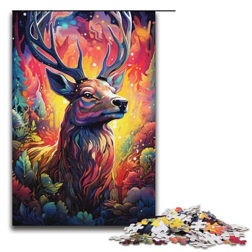 1000 Teile Buntes psychedelisches Tier-Hirsch-Puzzle für Erwachsene Spaß für die ganze Familie Familienspiel Stressabbau schwieriges Herausforderungspuzzle 1000 Teile (38 x 26 cm) von mowenbingpeng