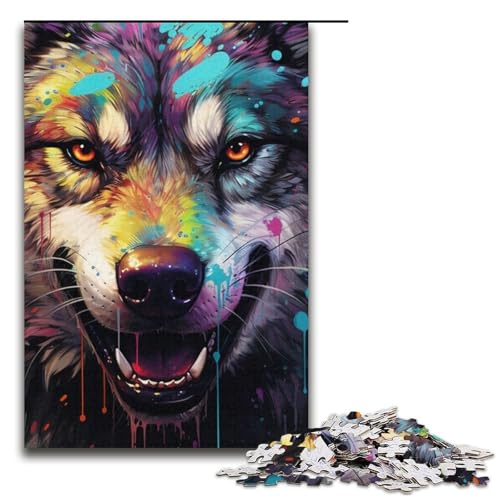 1000 Teile Psychedelic Art Wolf Puzzle für Erwachsene Spaß für die ganze Familie Familienspiel Stressabbau schwieriges Herausforderungspuzzle 1000 Teile (38 x 26 cm) von mowenbingpeng