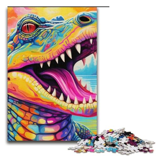 1000 Teile Psychedelisches Nilkrokodil-Puzzle für Erwachsene Spaß für die ganze Familie Familienspiel Stressabbau schwieriges Herausforderungspuzzle 1000 Teile (38 x 26 cm) von mowenbingpeng