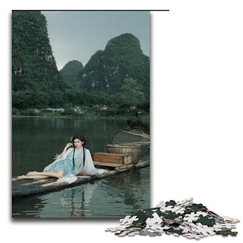 1000 Teile Schönes Mädchen spielt im Wasser Puzzle für Erwachsene Holzpuzzle Familienspiele 1000 Teile (75 x 50 cm) von mowenbingpeng