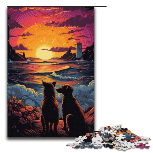 1000 Teile für Erwachsene und Kinder von Jigsaw Dogs mit der Sonne im Hintergrund. Puzzles für Erwachsene aus Holz 1000 Teile (38 x 26 cm) von mowenbingpeng