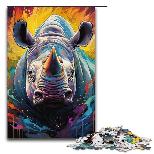1000 Teile für Erwachsene und Kinder von Jigsaw. Buntes psychedelisches Nashorn-Puzzle für Erwachsene. Holzpuzzle 1000 Teile (38 x 26 cm) von mowenbingpeng