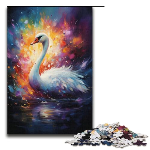 1000 Teile für Erwachsene und Kinder von Jigsaw. Buntes psychedelisches Schwanen-Puzzle für Erwachsene. Holzpuzzle 1000 Teile (38 x 26 cm) von mowenbingpeng