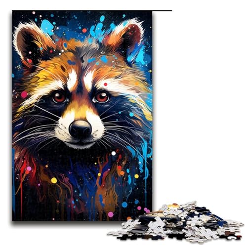1000 Teile für Erwachsene und Kinder von Jigsaw. Buntes psychedelisches Waschbär-Puzzle für Erwachsene. Holzpuzzle 1000 Teile (75 x 50 cm) von mowenbingpeng
