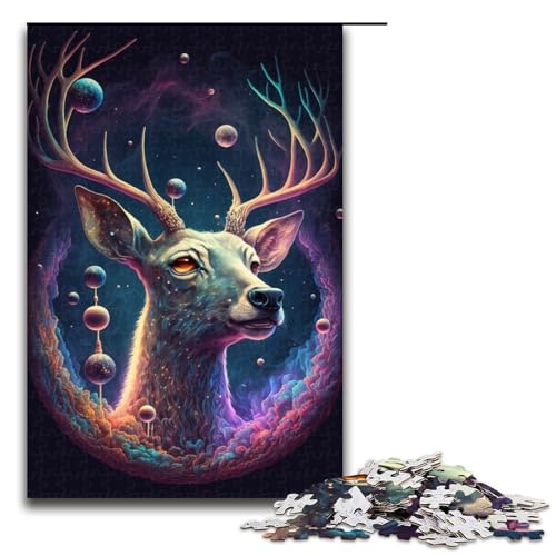 1000-teiliges Cosmic Trippy Deer-Puzzle für Erwachsene unmögliches Puzzle zum Stressabbau für Teenager ab 14 Jahren 1000 Teile (75 x 50 cm) von mowenbingpeng