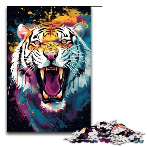 1000-teiliges Doodle-Puzzle mit Buntem Tiger für Erwachsene Holzpuzzle Familienspiele 1000 Teile (75 x 50 cm) von mowenbingpeng