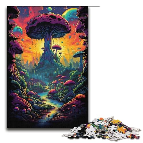 1000-teiliges Doodle-Puzzle mit bunter Landschaft für Kinder Holzpuzzle Heimkunst-Dekoration 1000 Teile (38 x 26 cm) von mowenbingpeng