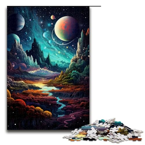 1000-teiliges Fantasy-Puzzle mit farbenfrohen Planeten für Erwachsene Holzpuzzle Familienspiele 1000 Teile (75 x 50 cm) von mowenbingpeng