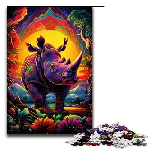 1000-teiliges Farb-Nashorn-Puzzle für Erwachsene Holzpuzzle Familienspiele 1000 Teile (75 x 50 cm) von mowenbingpeng