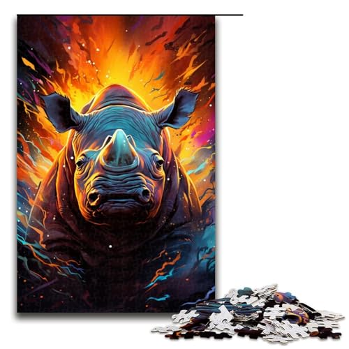 1000-teiliges Farbgemälde-Nashorn-Puzzle für Kinder Holzpuzzle Heimkunstdekor 1000 Teile (75 x 50 cm) von mowenbingpeng