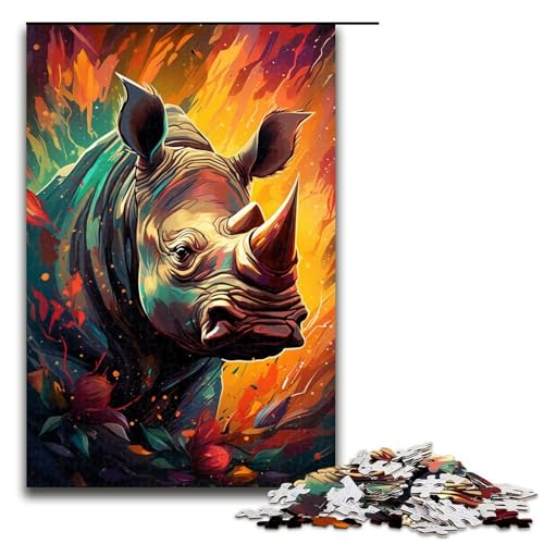 1000-teiliges Farbgemälde-Nashorn-Puzzle für Kinder Holzpuzzle Heimkunstdekor 1000 Teile (75 x 50 cm) von mowenbingpeng