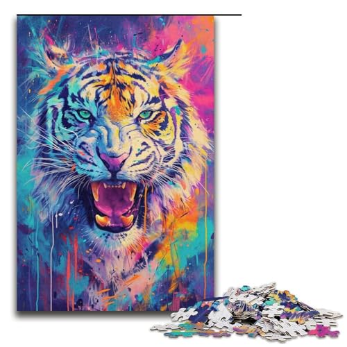 1000-teiliges Farbgemälde-Tiger-Puzzle für Kinder Holzpuzzle Heimkunstdekor 1000 Teile (38 x 26 cm) von mowenbingpeng