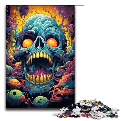 1000-teiliges Farbgemälde-Totenkopf-Puzzle für Kinder Holzpuzzle Heimkunstdekor 1000 Teile (75 x 50 cm) von mowenbingpeng