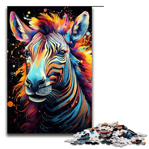 1000-teiliges Farbgemälde-Zebra-Puzzle für Kinder Holzpuzzle Heimkunstdekor 1000 Teile (75 x 50 cm) von mowenbingpeng