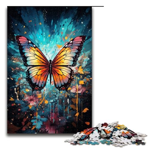 1000-teiliges Farbgemälde mit Schmetterlings-Puzzle für Erwachsene Holzpuzzle Familienspiele 1000 Teile (75 x 50 cm) von mowenbingpeng