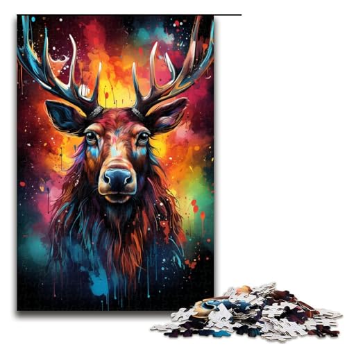 1000-teiliges Farbmalerei-Elch-Puzzle für Erwachsene Holzpuzzle Familienspiele 1000 Teile (75 x 50 cm) von mowenbingpeng