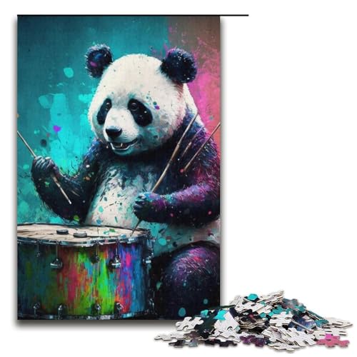 1000-teiliges Panda-Spiel-Trommel-Puzzle für Erwachsene Papierpuzzle Familienspiele 1000 Teile (38 x 26 cm) von mowenbingpeng