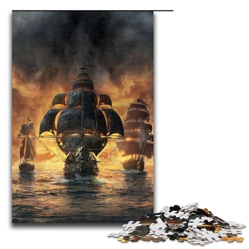 1000-teiliges Piratenflotten-Puzzle für Erwachsene, unmögliches Puzzle zum Stressabbau für Teenager ab 14 Jahren, 1000 Teile von mowenbingpeng