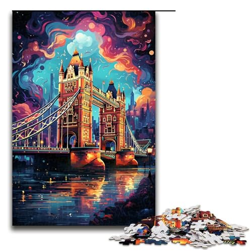 1000-teiliges Puzzle „Bunte Psychedelia der Tower Bridge“ für Erwachsene Holzpuzzle anspruchsvolles Spiel 1000 Teile (75 x 50 cm) von mowenbingpeng