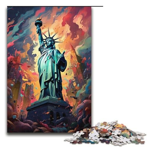 1000-teiliges Puzzle „Bunte Psychedelie der Freiheitsstatue“ für Erwachsene Holzpuzzle anspruchsvolles Spiel 1000 Teile (38 x 26 cm) von mowenbingpeng