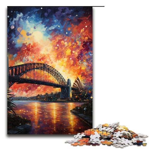 1000-teiliges Puzzle „Bunte Psychedelie der Sydney Harbour Bridge“ für Erwachsene Holzpuzzle anspruchsvolles Spiel 1000 Teile (75 x 50 cm) von mowenbingpeng