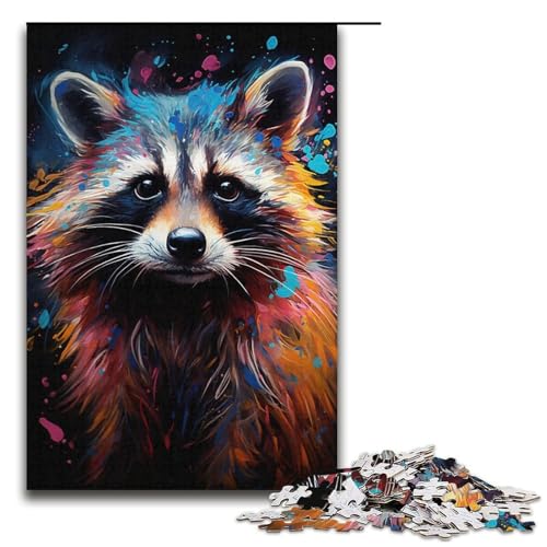 1000-teiliges Puzzle „Bunte Psychedelie des Sternenhimmels“ mit Waschbären Geschenk-Puzzle für Erwachsene Weihnachtswunschliste mit Weihnachtsmann für Teenager ab 14 Jahren 1000 Teile (38 x 26 cm) von mowenbingpeng
