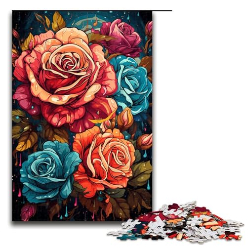 1000-teiliges Puzzle „Bunte Rosen“ für Erwachsene Holzpuzzle anspruchsvolles Spiel 1000 Teile (75 x 50 cm) von mowenbingpeng