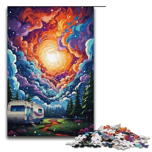 1000-teiliges Puzzle „Buntes Auto bei Nacht“ Holzpuzzle Lernspiele Heimdekoration 1000 Teile (38 x 26 cm) von mowenbingpeng