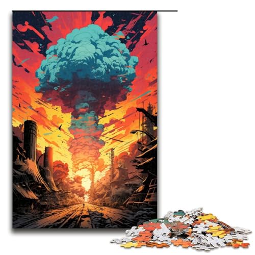 1000-teiliges Puzzle „Dystopische farbenfrohe psychedelische Apokalypse“ Holzpuzzle Lernspiele Heimdekoration 1000 Teile (75 x 50 cm) von mowenbingpeng