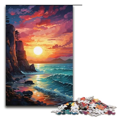 1000-teiliges Puzzle „Fantasy Beach at Sunset“ für Erwachsene Holzpuzzle anspruchsvolles Spiel 1000 Teile (38 x 26 cm) von mowenbingpeng