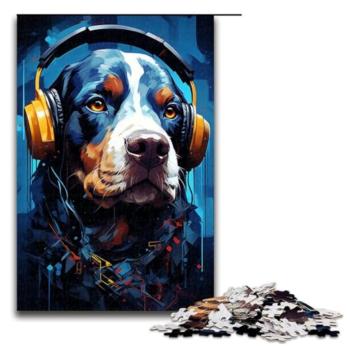 1000-teiliges Puzzle „Hund mit Brille“ für Kinder Holzpuzzle Heimkunst-Dekor 1000 Teile (75 x 50 cm) von mowenbingpeng