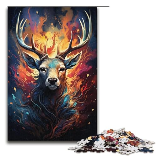 1000-teiliges Puzzle „Kosmisches psychedelisches Hirsch-Puzzle“ Holzpuzzle Lernspiele Heimdekoration 1000 Teile (38 x 26 cm) von mowenbingpeng