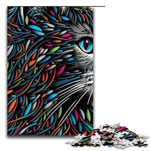 1000-teiliges Puzzle „Porträt Einer schönen Katze“ Holzpuzzle Lernspiele Heimdekoration 1000 Teile (75 x 50 cm) von mowenbingpeng