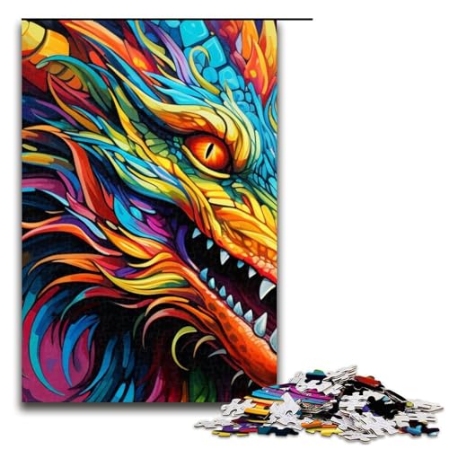 1000-teiliges Puzzle „Psychedelic Art Dragon“ für Erwachsene Holzpuzzle anspruchsvolles Spiel 1000 Teile (75 x 50 cm) von mowenbingpeng