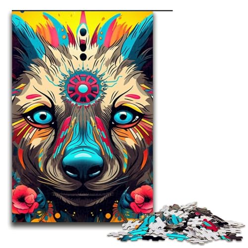1000-teiliges Puzzle „Psychedelic The Hyena“ für Erwachsene Holzpuzzle anspruchsvolles Spiel 1000 Teile (75 x 50 cm) von mowenbingpeng