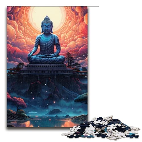 1000-teiliges Puzzle „Psychedelisch: Der große Buddha“ Holzpuzzle Lernspiele Heimdekoration 1000 Teile (75 x 50 cm) von mowenbingpeng