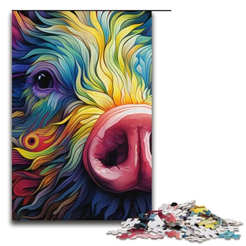 1000-teiliges Puzzle „Psychedelisches Schwein“ Papierpuzzle Lernspiele Heimdekoration 1000 Teile (38 x 26 cm) von mowenbingpeng