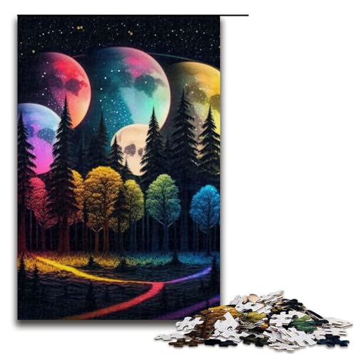 1000-teiliges Puzzle „Regenbogenwald und Planeten“ für Erwachsene Holzpuzzle Familienspiele 1000 Teile (75 x 50 cm) von mowenbingpeng