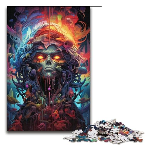 1000-teiliges Puzzle „Teufels buntes psychedelisches Puzzle für Erwachsene“ Holzpuzzle anspruchsvolles Spiel 1000 Teile (38 x 26 cm) von mowenbingpeng