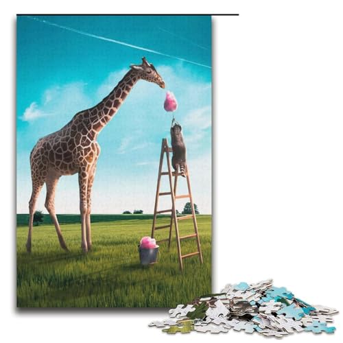 1000-teiliges Puzzle „Zuckerwatte-Giraffe“ für Erwachsene und Kinder Papierpuzzle pädagogisches Spielzeug zum Stressabbau Puzzle 1000 Teile (38 x 26 cm) von mowenbingpeng