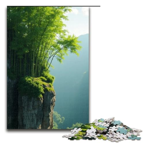 1000-teiliges Puzzle Bambus auf der Klippe Puzzle für Erwachsene und Kinder Holzpuzzle pädagogisches Spielzeug zum Stressabbau Puzzle 1000 Teile (75 x 50 cm) von mowenbingpeng